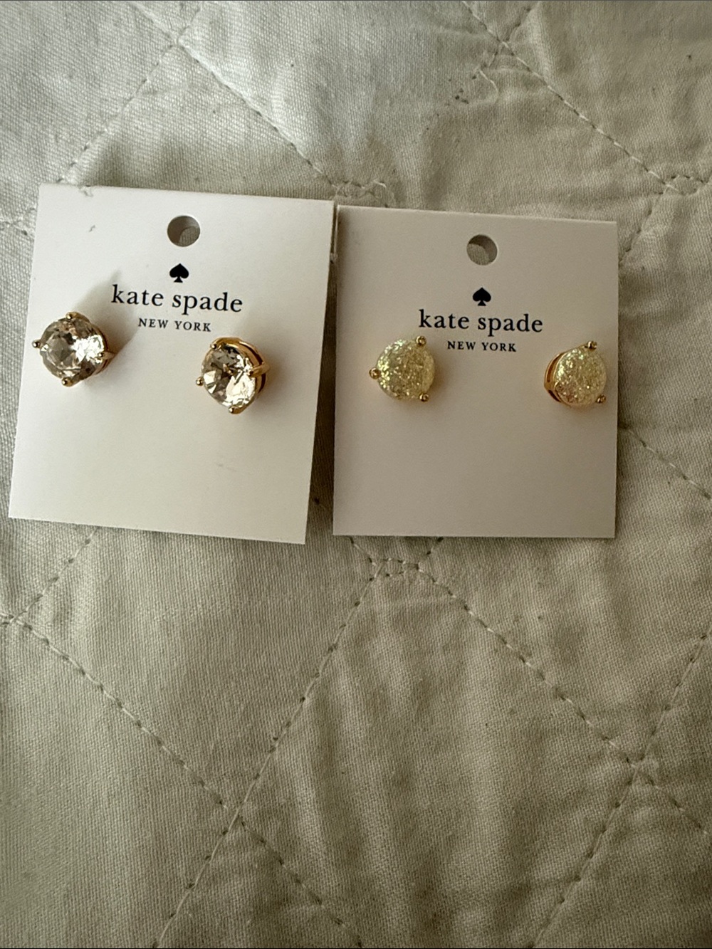 kate spade gold-tone clear crystal and gold glitter kids stud earrings - 2 pack